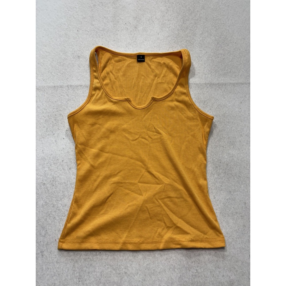 Tank Top Womens S Yellow Scoop Neck Ribbed Knit Slim Fit Basic Summer Casual